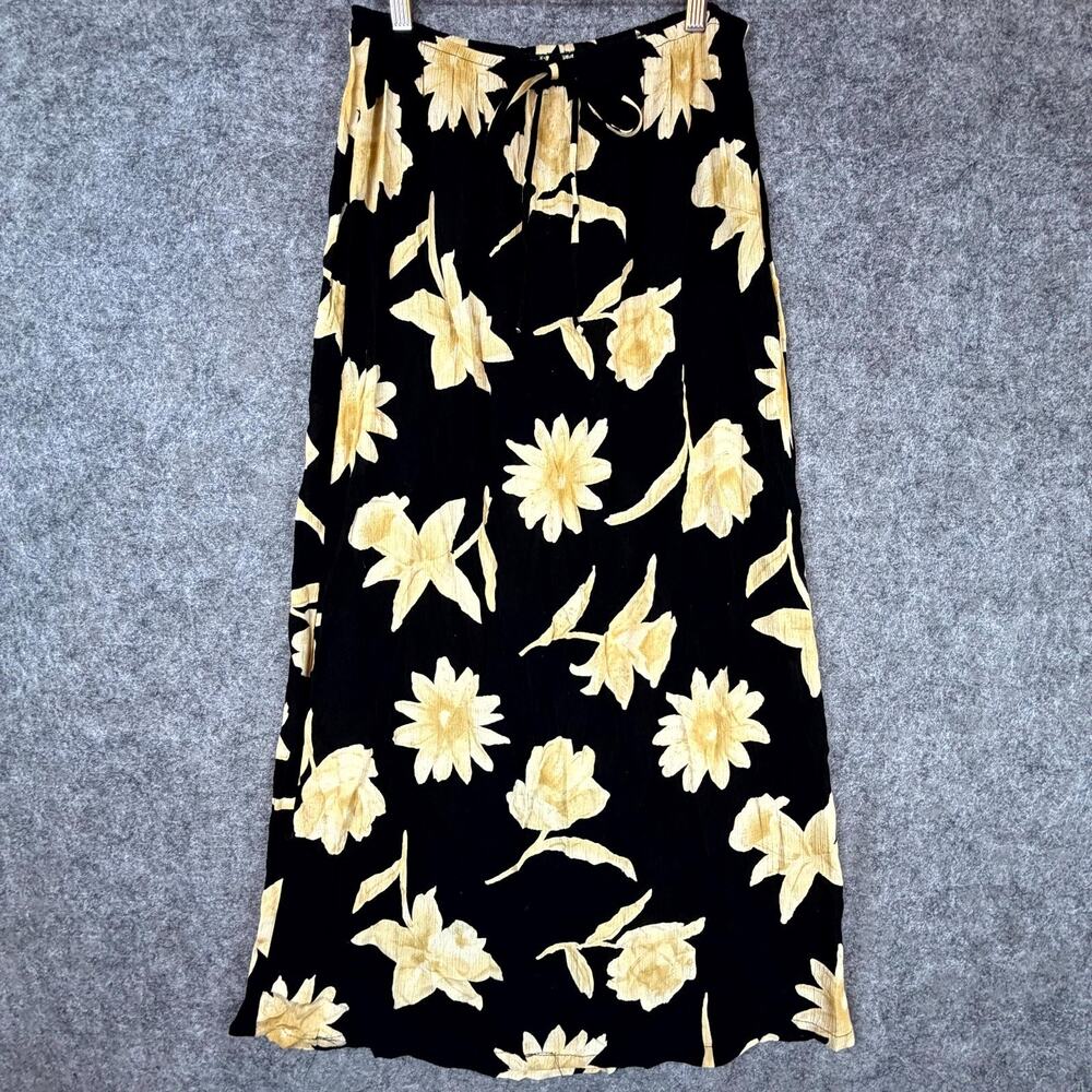 Vintage 90s Clio Maxi Skirt Womens Medium Black Yellow Dark Romantic Soft Grunge